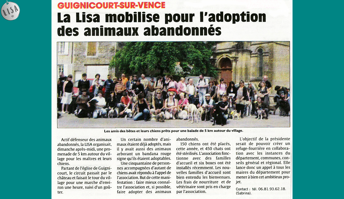 La lisa mobilise pour l'adoption des animaux abandonnés - Association LISA