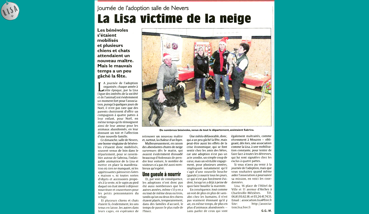 La LISA victime de la neige - Association LISA