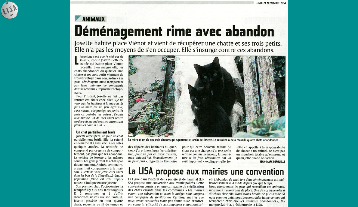 Déménagement rime avec abandon - Association LISA